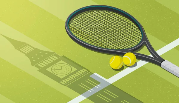 Tennis Toernooi Londen Big Ben Schaduw Racket Ballen Het Veld — Stockfoto