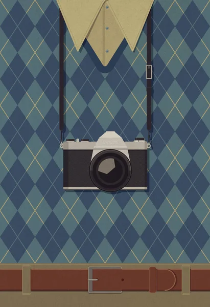 Photographer Vintage Reflex Camera Hanging His Neck — Stock Photo, Image