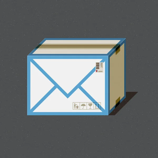 Tekturowe Pudełko Wysyłkowe Ikoną Koperty Mail Komunikacja Koncepcja Dostawy Ilustracja — Zdjęcie stockowe