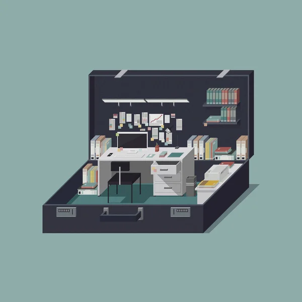 Tragbares Winziges Büro Einer Offenen Geschäftstasche Illustration — Stockfoto