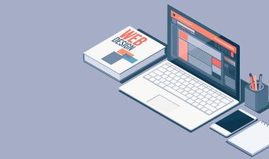 Web tasarımcısı wirefram web sitesi projesi ile masaüstü çalışması, 3B illüstrasyon