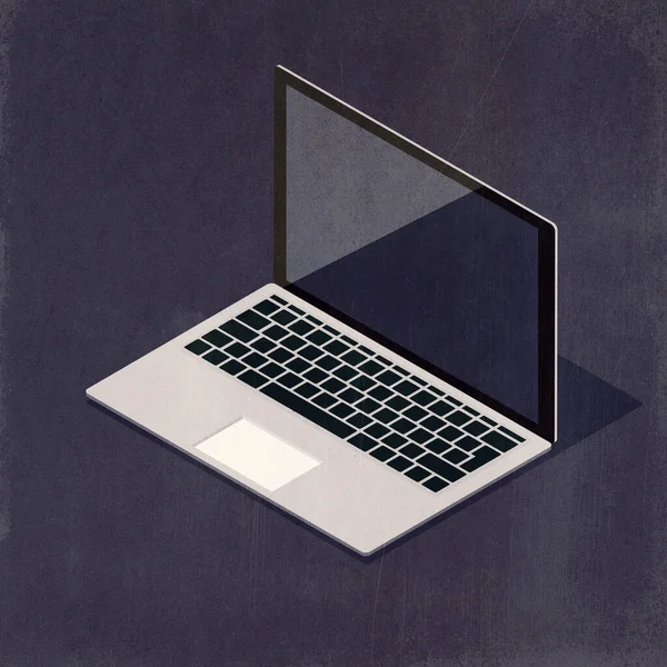 Isometric laptop with blank screen, technology concept, 3D illustration