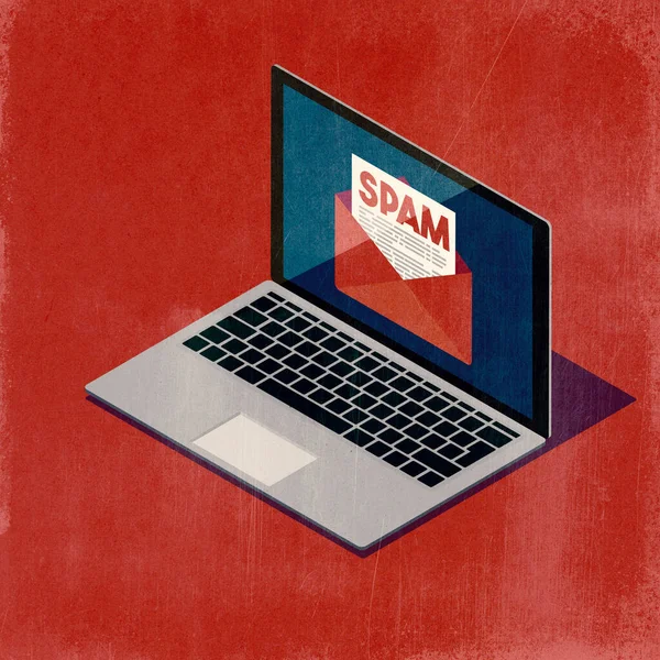 Gebruiker Ontvangt Een Spam Mail Laptop Mail Bescherming Concept Illustratie — Stockfoto