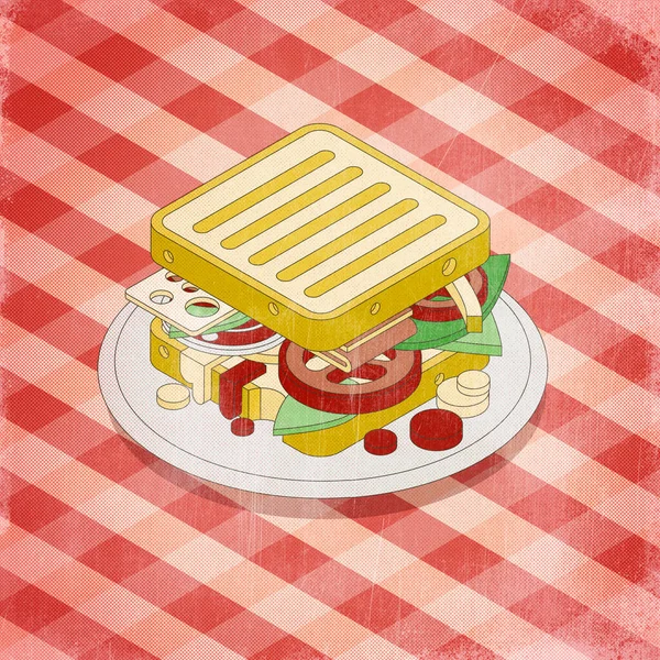 Вкусный Сэндвич Жареным Хлебом Изометрическая Иллюстрация Стиле Поп — стоковое фото