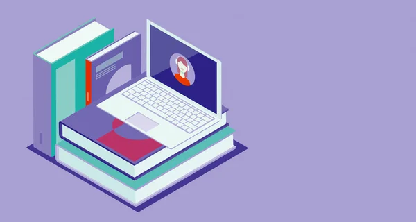 Learning Online Course Siswa Menghubungkan Pada Laptop Dan Buku Sekolah — Stok Foto