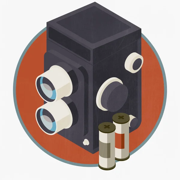 Analog twin lens camera with roll films, vintage photography concept, 3D illustration