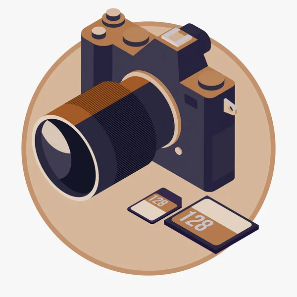 Digitalkamera Mit Speicherkarten Zeitgemäße Fotoausrüstung Illustration — Stockfoto