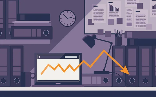 Gráfico Financeiro Negativo Laptop Conceito Falha Negócios — Fotografia de Stock