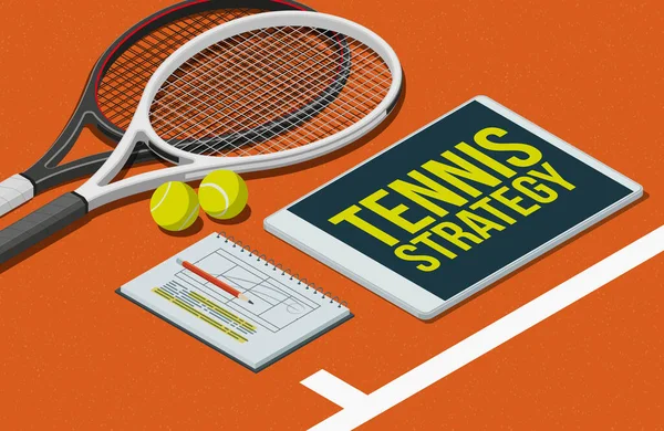 Tenisové Strategie Taktika Rakety Míče Digitální Tablety Ilustrace — Stock fotografie