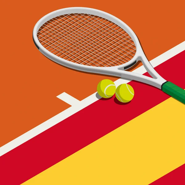 Tenisz Torna Ütő Labdák Spanyol Zászló Sport Verseny Koncepció — Stock Fotó