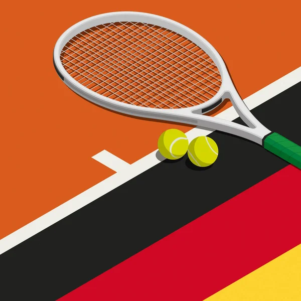 Tennis tournament: racket, balls and German flag, sports and competition concept