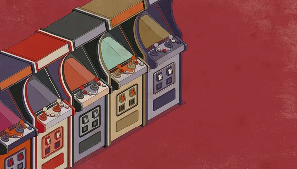 Set Arcade Machines Vintage Videogames Concept Illustratie — Stockfoto