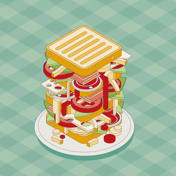 Вкусный Гигантский Изометрический Сэндвич Поп Стиль Изометрической Иллюстрации — стоковое фото