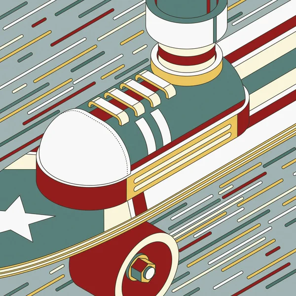 Nahaufnahme Eines Turnschuhs Auf Einem Vintage Skateboard Illustration Pop Stil — Stockfoto