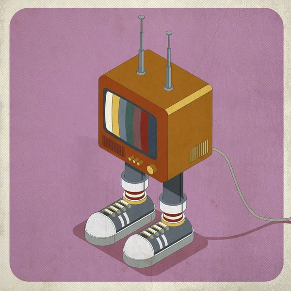 Drôle Personnage Pop Vintage Avec Des Baskets Des Antennes Illustration — Photo