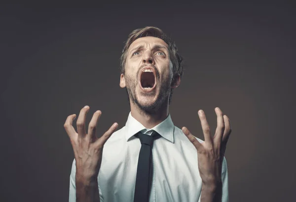 Angry Stressed Man Shouting Out Loud Frustrated Nervous — Stock Photo, Image