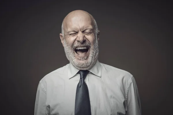 Empresário Empresarial Meia Idade Alegre Rindo Voz Alta — Fotografia de Stock