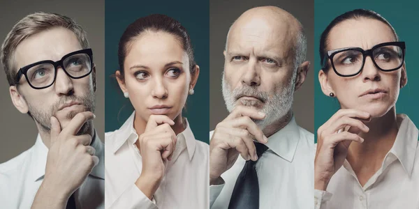 Pensive Business People Thinking Hand Chin Business Planning Solutions Concept — Stock Photo, Image