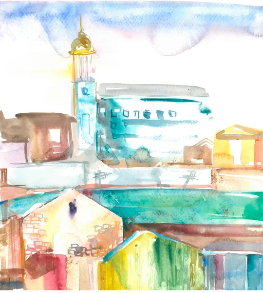 Watercolor Drawing Cityscape Big City Watercolor Painting Kiev Ukraine — Stock Photo, Image