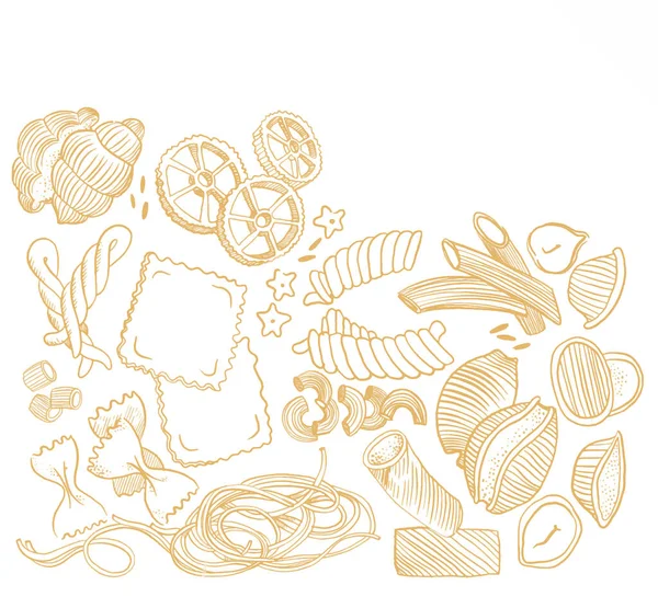 illustration background with traditional Italian pasta sketch. Vintage seamless pattern with hand drawn food illustrations text italian pasta. Cafe or restaurant menu design