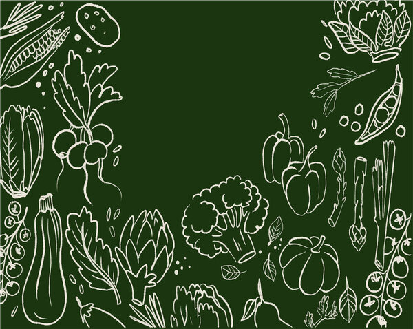 Set Different Doodle Vegetable Hand Draw Simple Sketch Outline Softly Stock Image