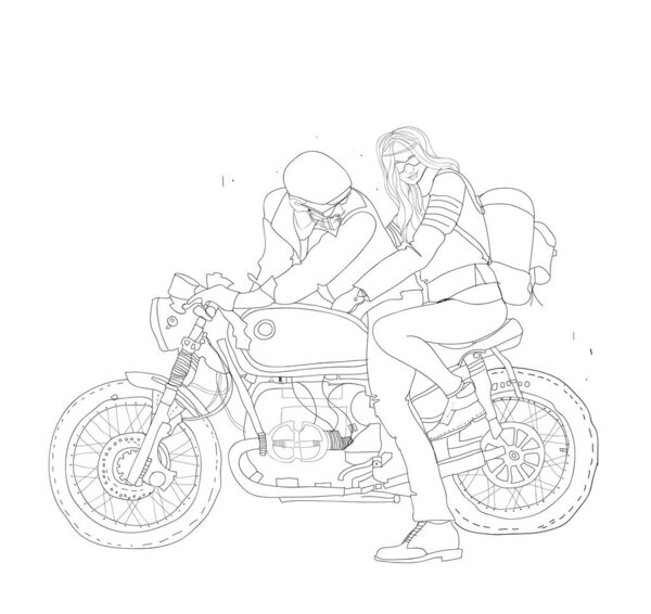 Continuous Line Drawing Couple Kiss Scooter Motor Bike Vintage Creative Royalty Free Stock Images