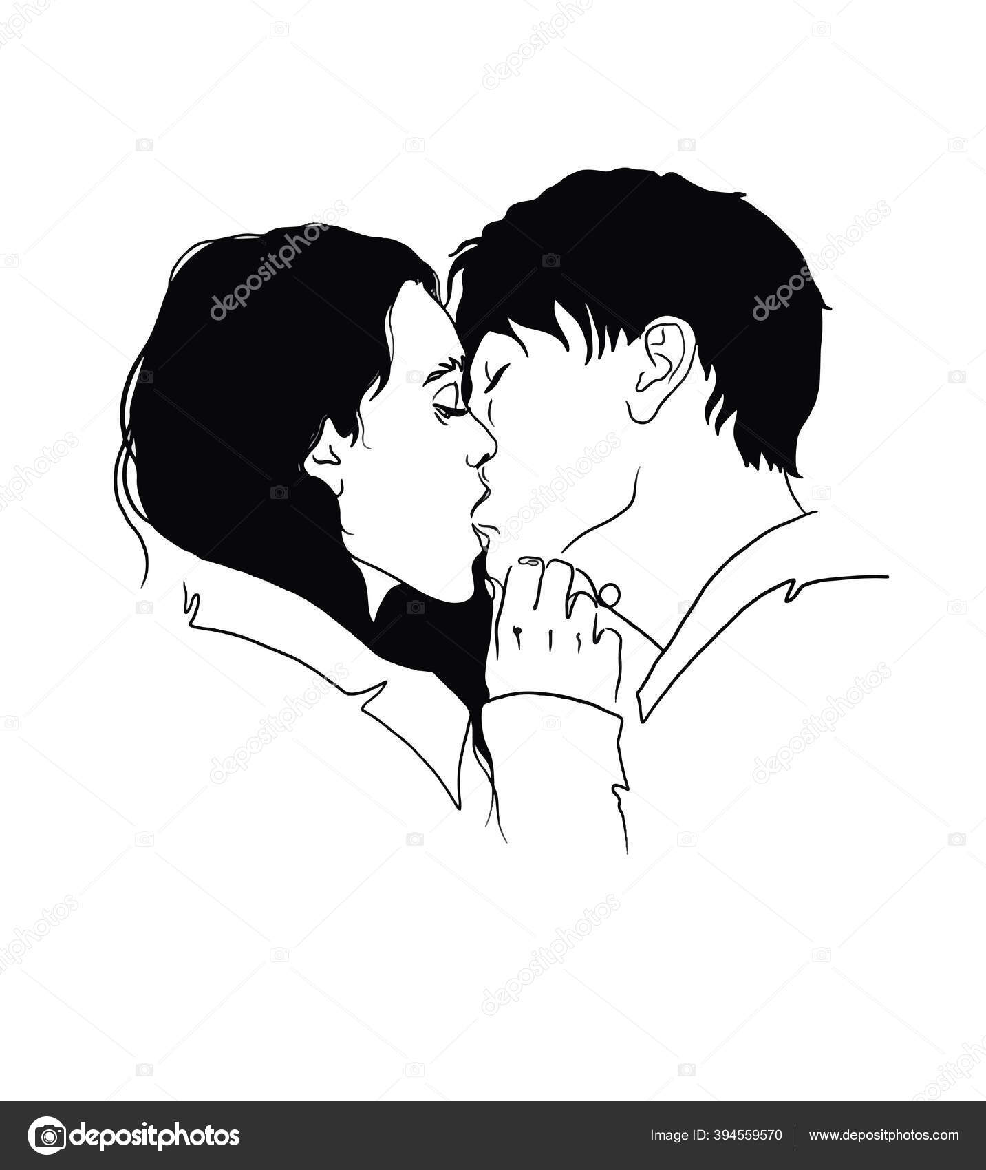 couples kissing drawing