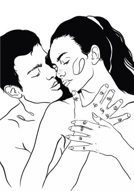 Çift kucaklaşması, bir adamın bir kızın boynunu eliyle sıkması. Aşk baskısı. Minimalist insanların simgesi. Çift logosu. İki yüz. Erkek ve kadın. Sevgi. Bir çift öpüşme çizgisi. Aşk çizgisi sanatı. Asgari yazdırma