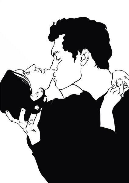 Kissing Couple Line Illustration Relationship Love Print Minimalist People Kissing Royalty Free Stock Photos