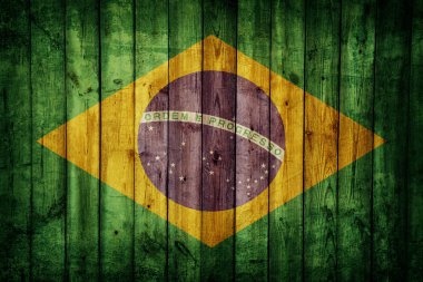Eski ahşap duvar Brezilya bayrağı