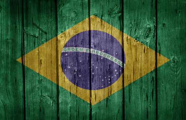 Eski Ahşap Duvar Brezilya Bayrağı — Stok fotoğraf