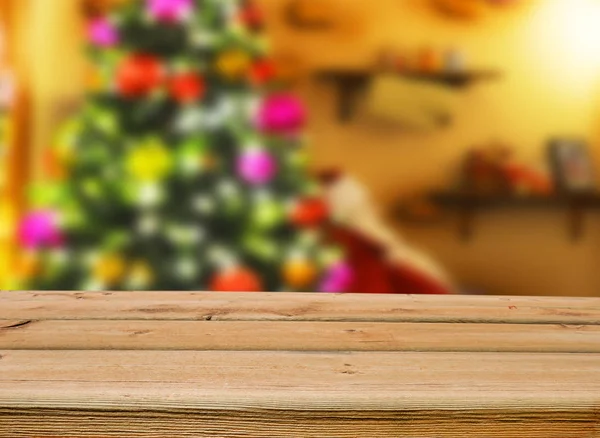 Empty table with christmas tree — Stock Photo, Image