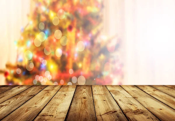 Empty table with christmas tree — Stock Photo, Image