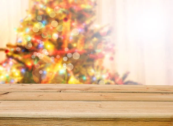 Empty table with christmas tree — Stock Photo, Image