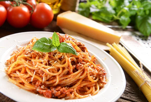 Spaghetti bolognese in plate — Stock Photo, Image