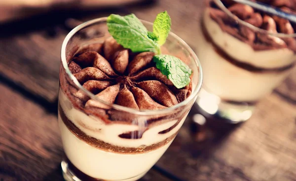Tiramisu dessert in glass — Stock Photo, Image