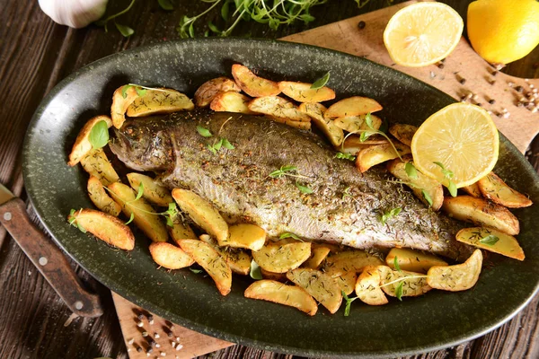 Roasted trout with potatoes — Stock Photo, Image