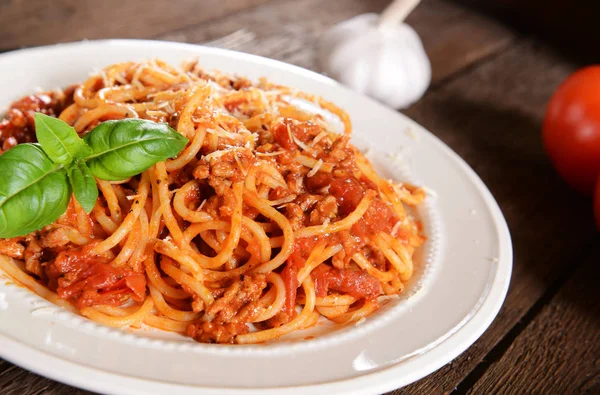 Spaghetti bolognese in plate — Stock Photo, Image