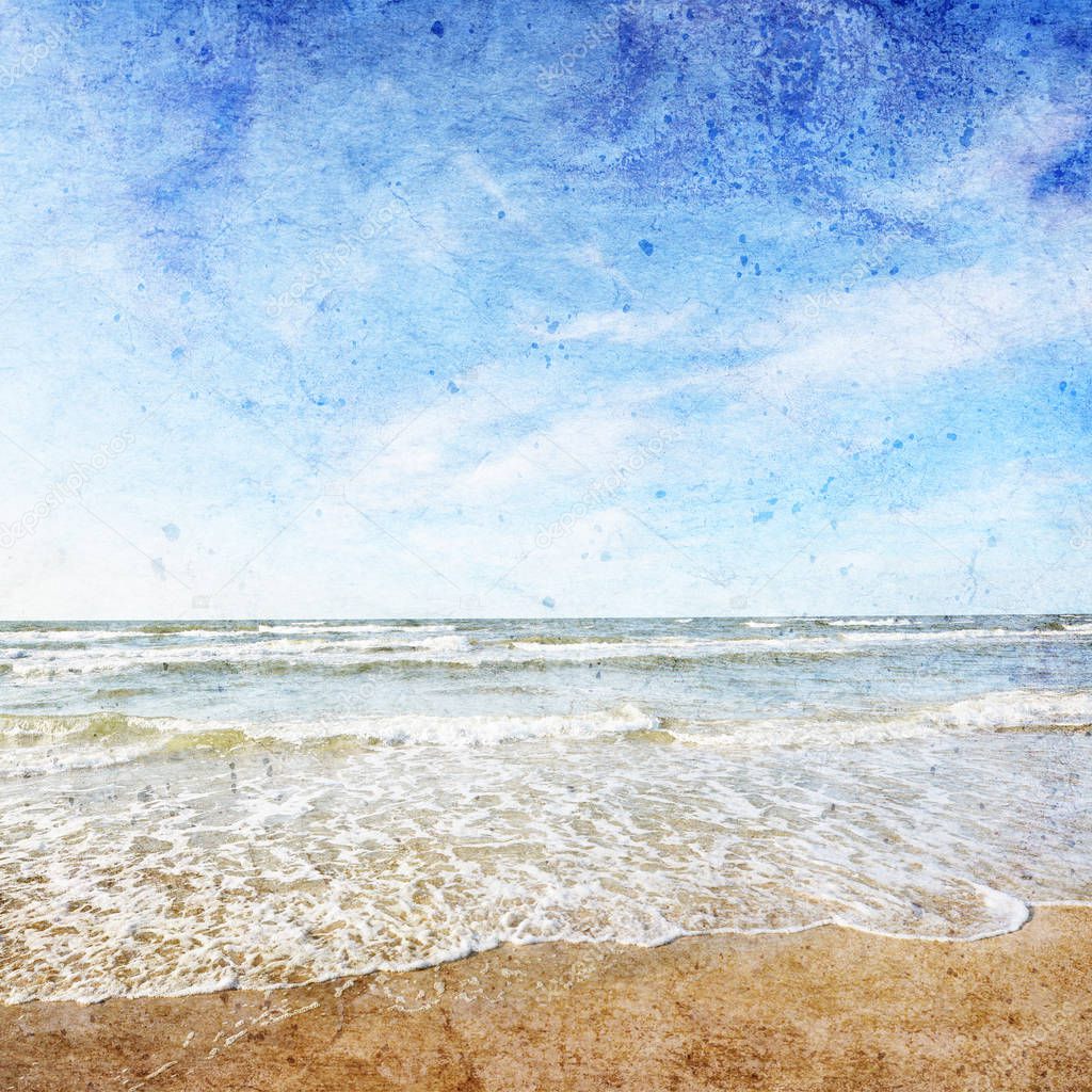 Beautiful summer landscape - sea and cloudy sky- vintage style