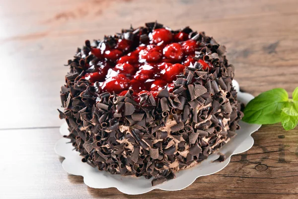 Delicious Homemade Chocolate Cake Cherries — Stock Photo, Image