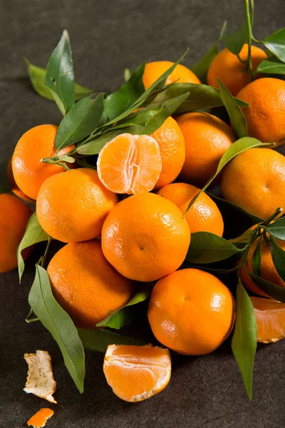 Zblízka Pohled Čerstvě Natrhané Mandarinky — Stock fotografie