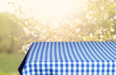 Boş tablo görüntü montages için damalı masa örtüsü ile