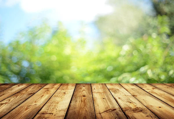 Empty wooden table for display montages