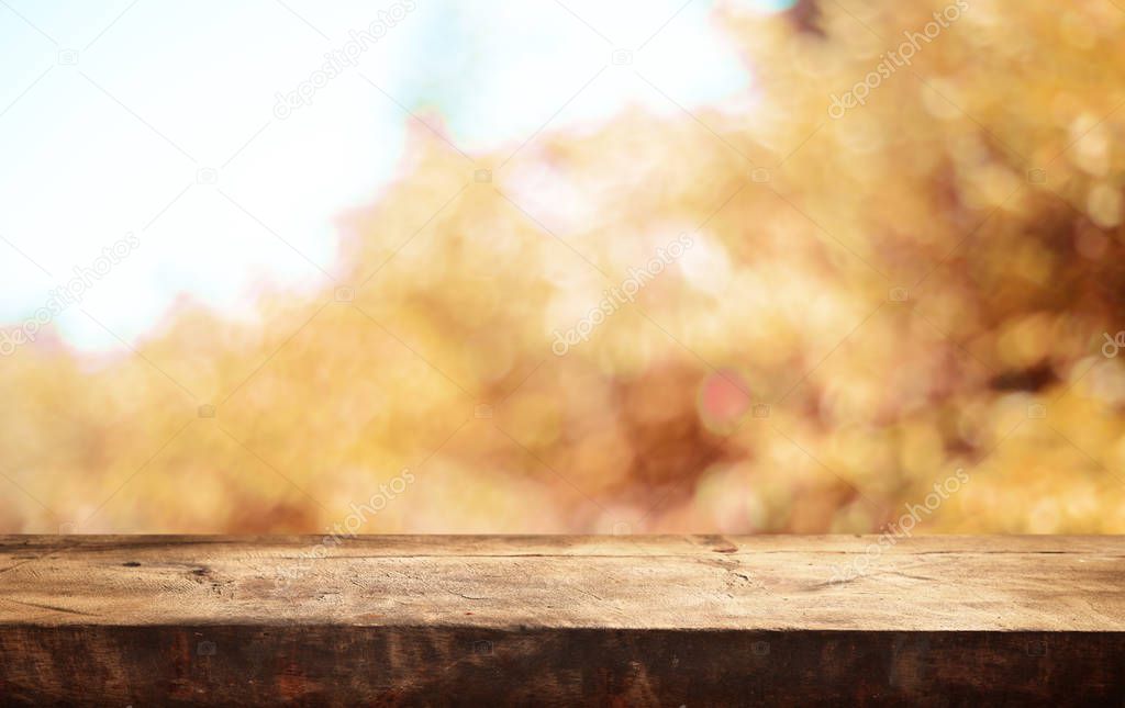 Empty wooden table for display montages