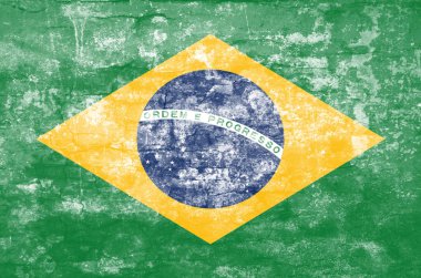 Eski paslı metal zemin üzerine boyalı Brezilya bayrağı