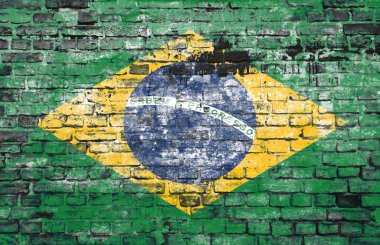 Tuğla duvar arka plan Brezilya bayrağı
