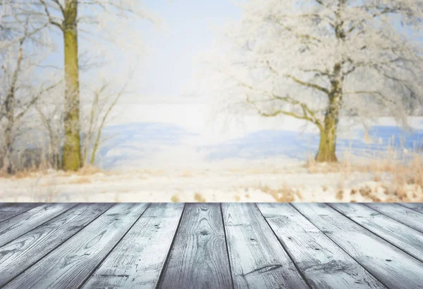 Mesa Madera Vacía Para Montajes Exhibición — Foto de Stock