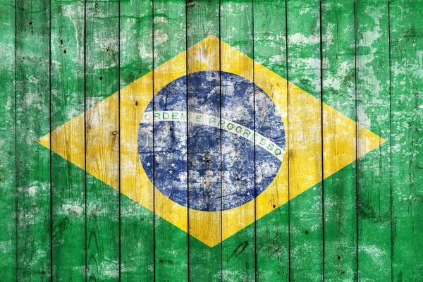 Bandera Brasil Sobre Fondo Madera Vieja — Foto de Stock