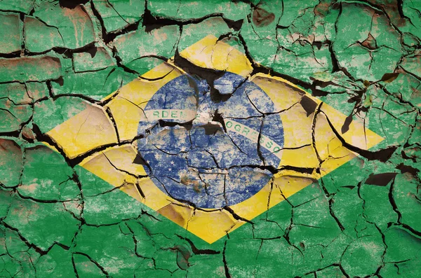 Cracked Earth Texture Painted Brazil Flag — Stock Photo, Image