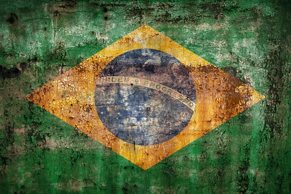 Brasilien Flagga Målad Gammal Rostig Metall Bakgrund — Stockfoto